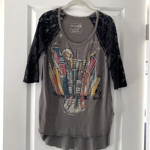 free people graphic tee with lace sleeves